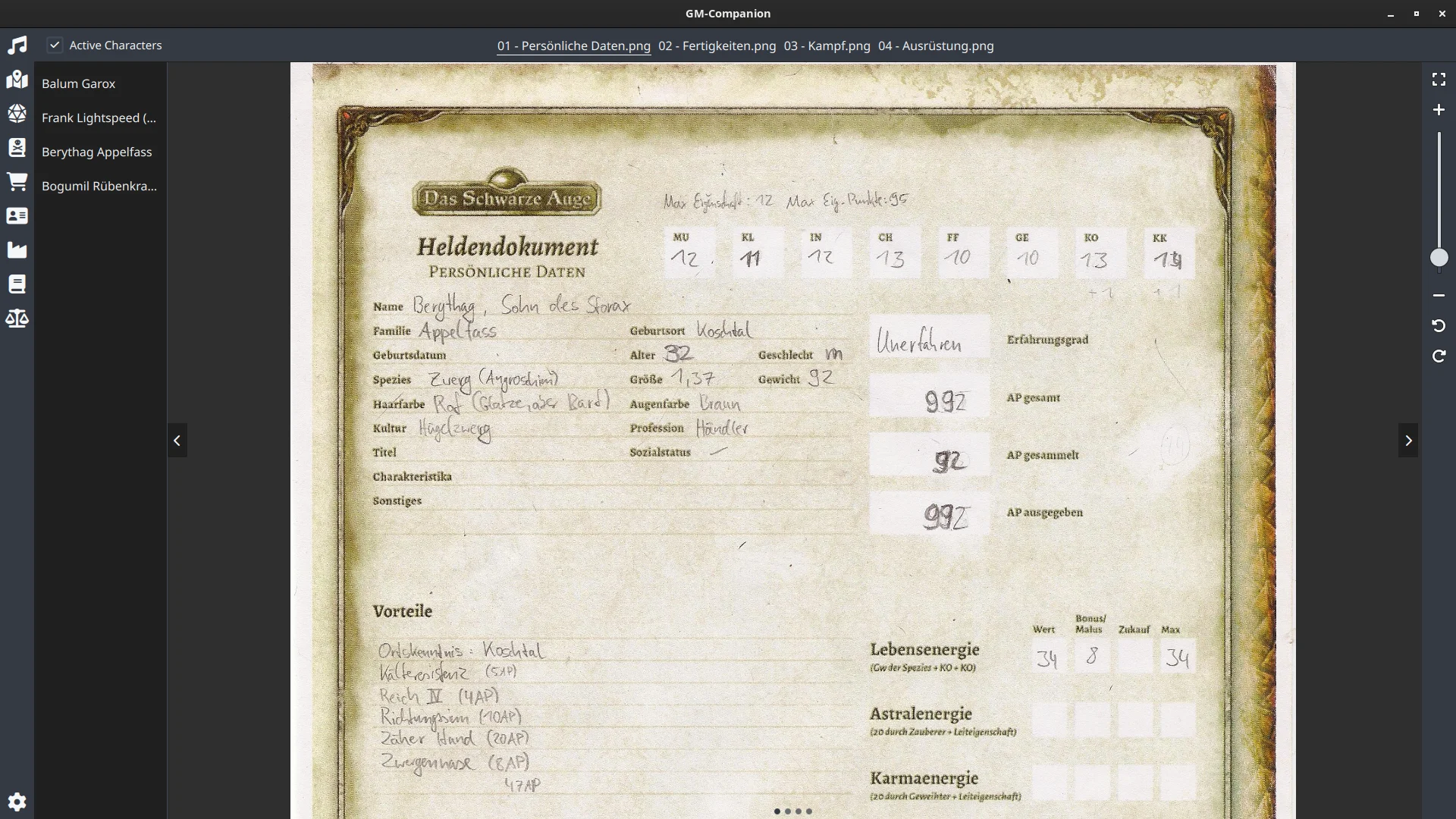 Screenshot of the character tool