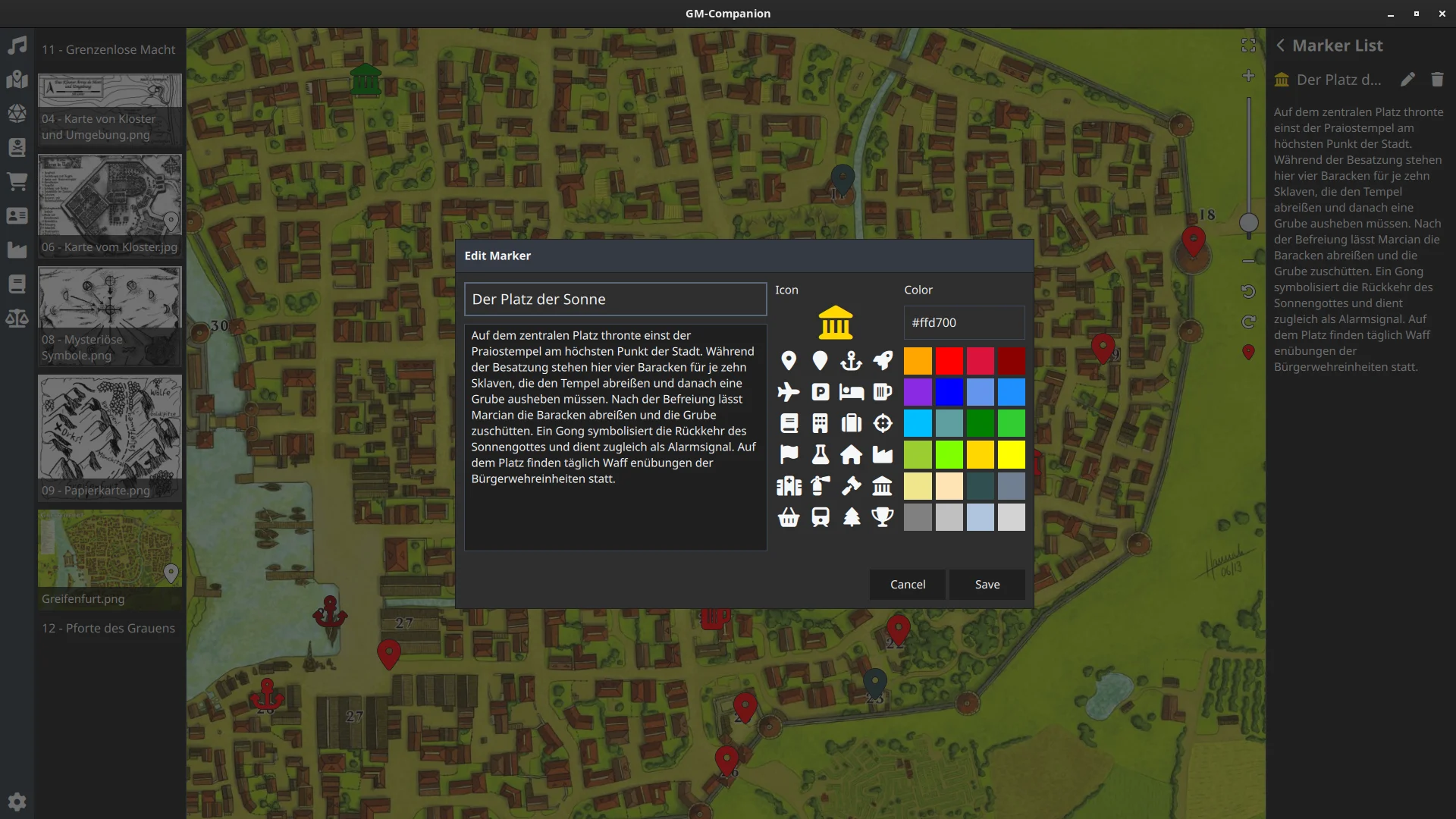 Screenshot of the map tool with marker editor