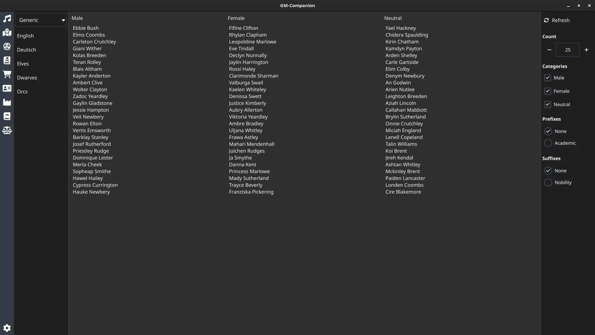 Screenshot of the name generator tool
